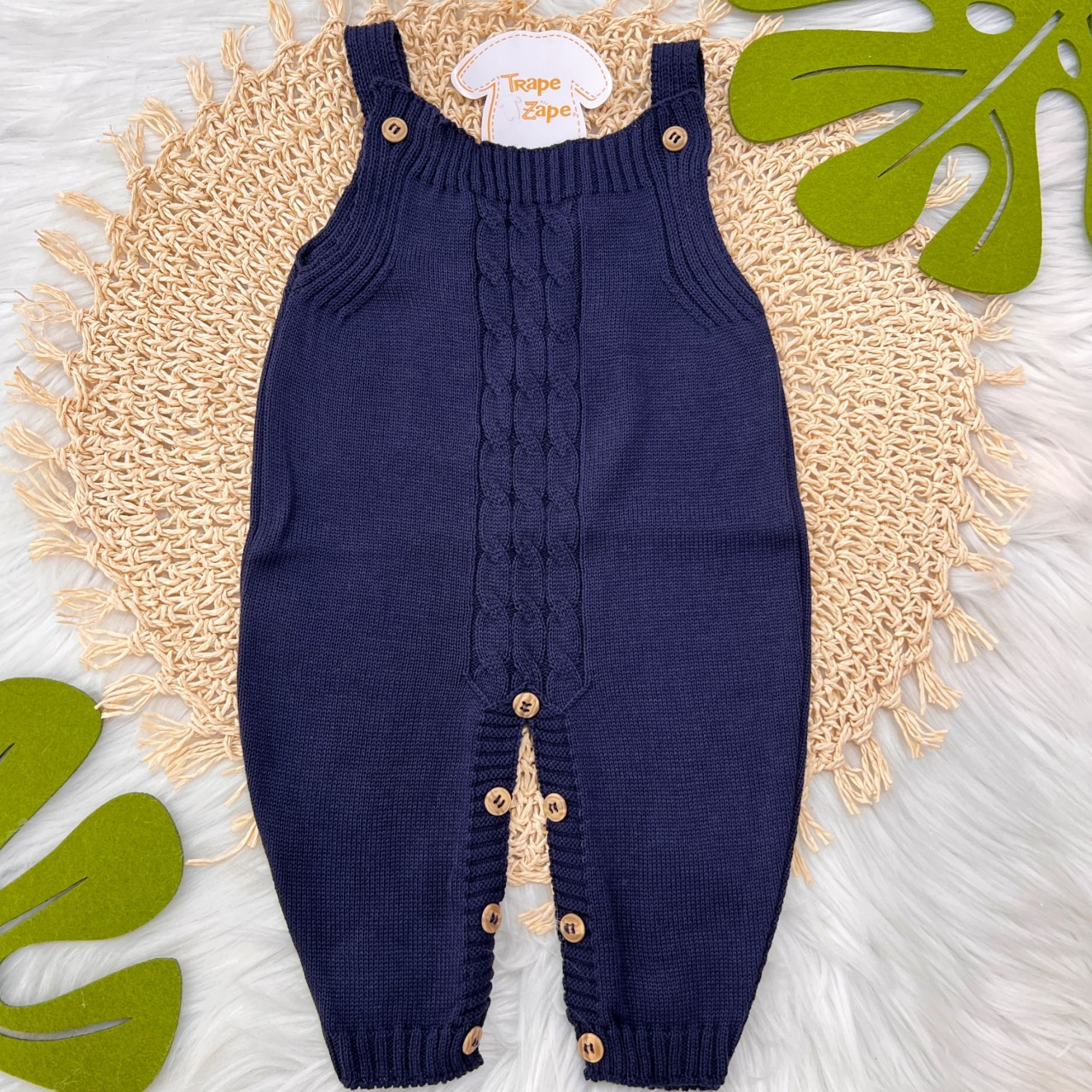  Jardineira Longa de linha- trança azul marinho